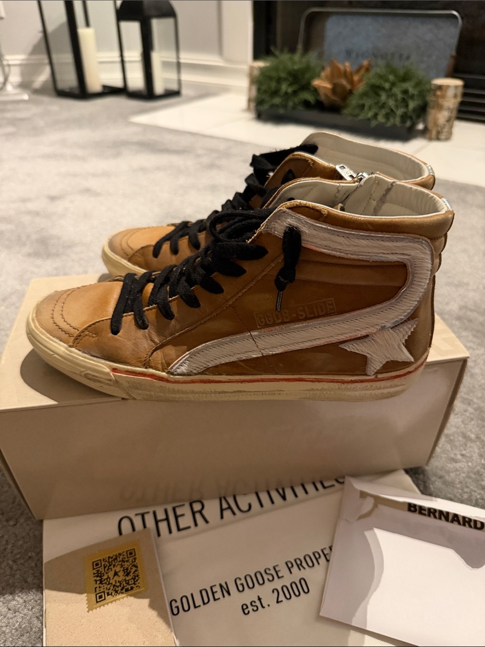 Golden Goose Leather Slide High-Top Sneakers with White Star Stripe AUTHENTIC - Picture 10 of 15
